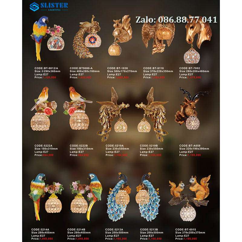 Đèn tường cổ điển hình chim