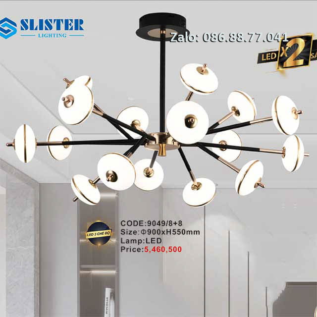 Đèn chùm led thả trần 9049/8+8 1 den-chum-led-tha-tran-9049-88