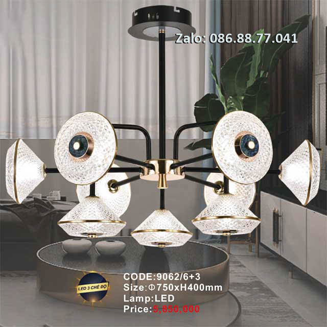 Đèn chùm led thả trần 9062/6+3 1 den-chum-led-tha-tran-9062-63