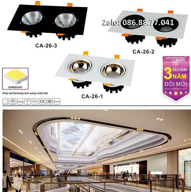 Đèn led âm trần Downlight CA-26-3 2 den-led-doi-am-tran