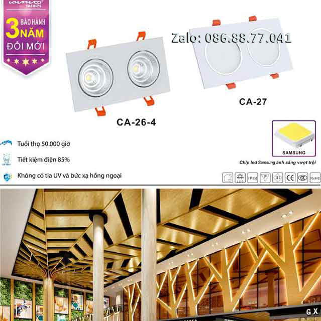 Đèn led âm trần Downlight CA-26-3 3 den-led-am-tran-doi