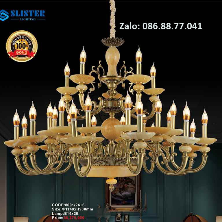 Đèn Chùm Đồng đá 8001/24+6 1 den-chum-dong-da-8001-246