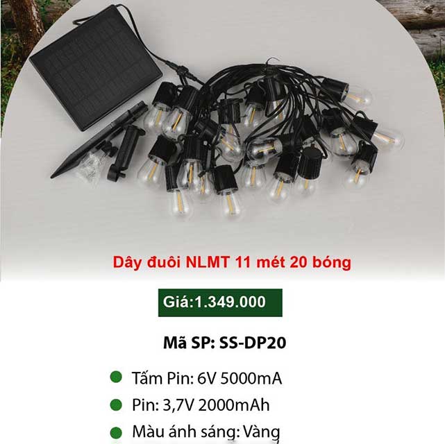 Dây đèn led năng lượng mặt trời 11 mét 20 bóng