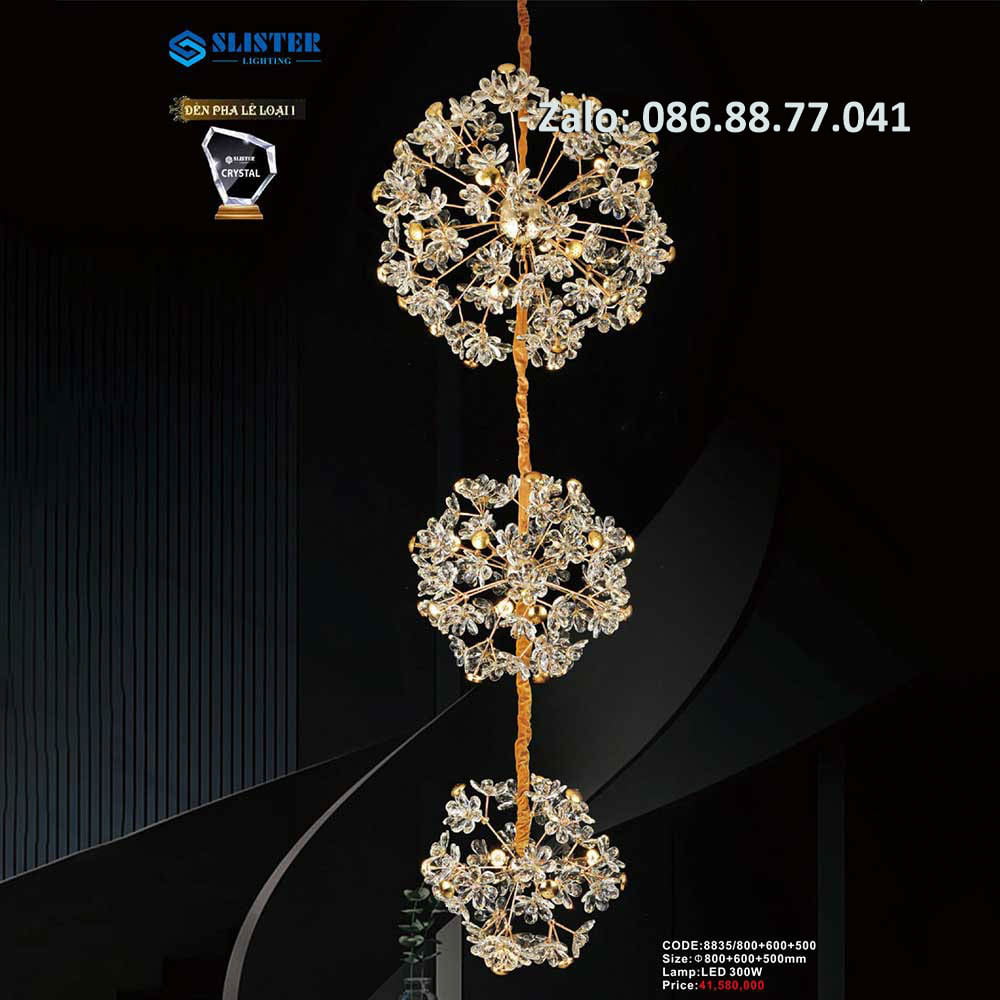 Đèn thả chùm pha lê 8833B/800 3 den-tha-chum-pha-le-8835-800600500