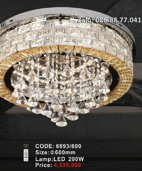 Mã sản phẩm:  6893/600 Thiết kế: Đèn mâm ốp trần Kích thước: 600mm  Nguồn sáng : Lamp Led 200W  Chất liệu: hợp kim sơn tĩnh điện, thủy tinh cao cấp Chiếu sáng phòng khách, phòng ngủ, nhà hàng, khách sạn...
