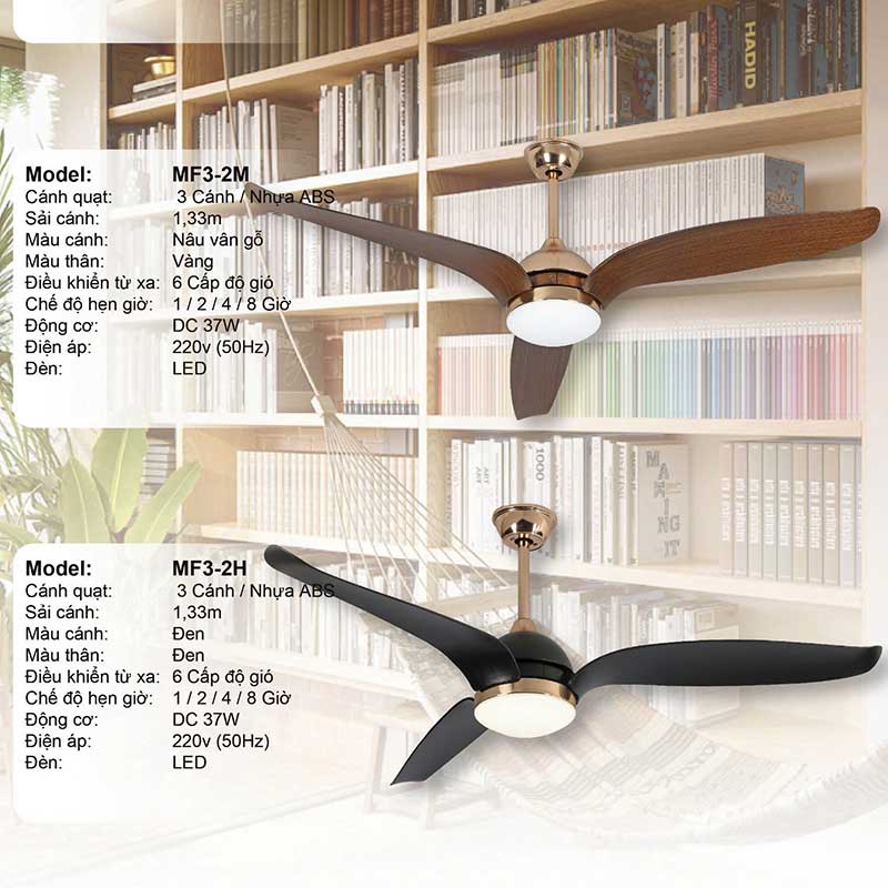 Quạt trần đèn hiện đại MF3-2B 3 quat-tran-den-hien-dai-mf3-2m