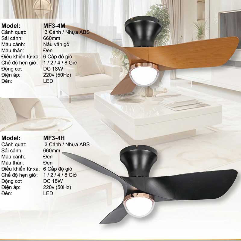 Quạt trần đèn hiện đại MF3-2B 4 quat-tran-den-hien-dai-mf3-4m
